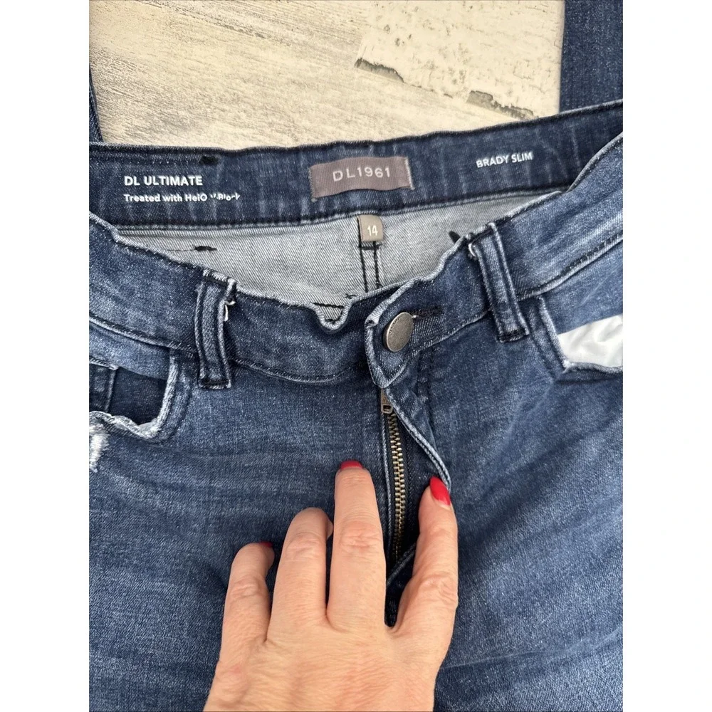 DL1961 Brady Slim Dark Nebulous Blue Jeans Boys Size 14 Distressed